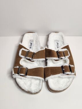Nasty Gal Brown Faux Fur Slide Sandals